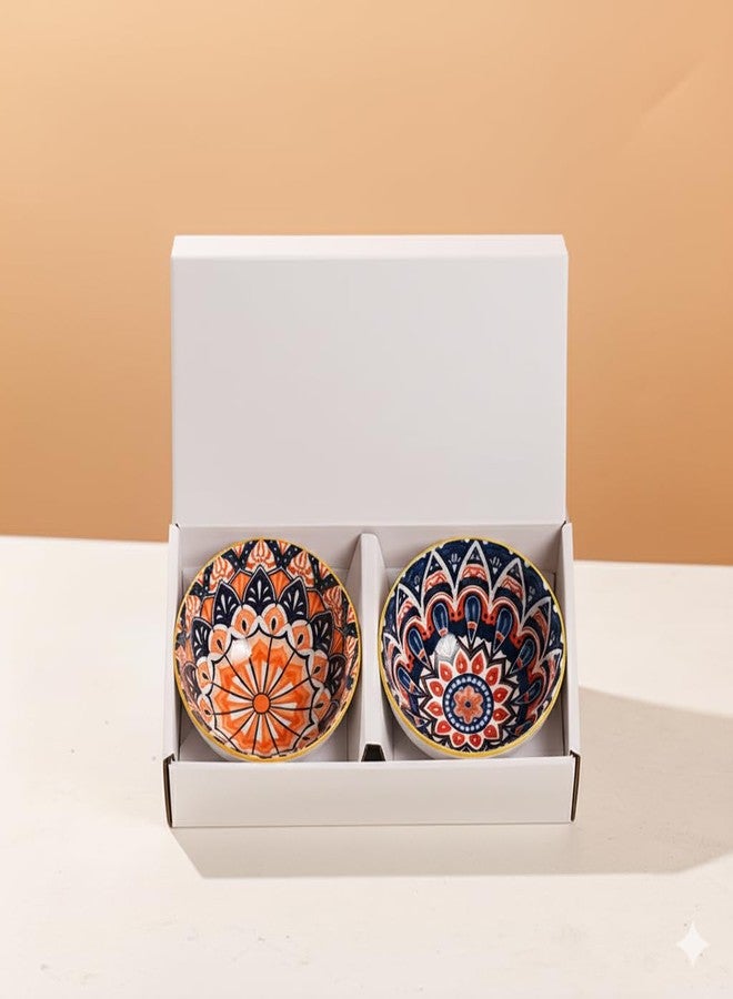 KUCHIFY Ceramic Bowls Set of 2 - 300ml Decorative Serving Bowls with Mandala Design, Colorful Porcelain Bowls for Rice, Snacks, Soup, Dessert - Gift Boxed (Multicolor, Pack of 2) - Image 1